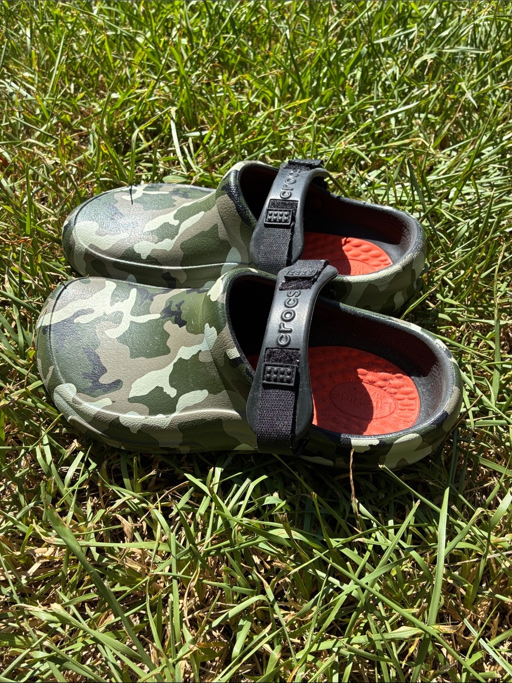 Men’s Camo Slip-On Clogs with Adjustable Strap - Green // Or Women’s Size 10